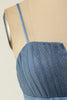 Laden Sie das Bild in den Galerie-Viewer, A Line Spaghetti Träger Blau Grau Kurzes Abschlusskleid