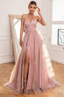 Laden Sie das Bild in den Galerie-Viewer, Glitter Blush Langes Ballkleid mit Schlitz