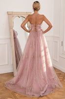Laden Sie das Bild in den Galerie-Viewer, Glitter Blush Langes Ballkleid mit Schlitz