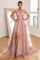 Laden Sie das Bild in den Galerie-Viewer, Glitter Blush Langes Ballkleid mit Schlitz