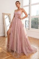 Laden Sie das Bild in den Galerie-Viewer, Glitter Blush Langes Ballkleid mit Schlitz