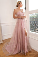 Laden Sie das Bild in den Galerie-Viewer, Glitter Blush Langes Ballkleid mit Schlitz