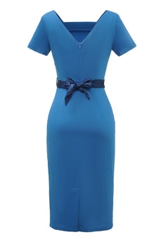 Blaues 1960er Jahre Bodycon Kleid mit Bowknot