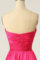 Laden Sie das Bild in den Galerie-Viewer, A Line Herzausschnitt Fuchsia Langes Ballkleid mit Ruched