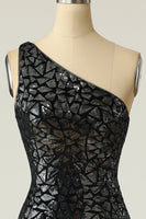 Laden Sie das Bild in den Galerie-Viewer, Meerjungfrau Eine Schulter Dunkelgold Pailletten Ballkleid