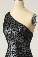 Laden Sie das Bild in den Galerie-Viewer, Meerjungfrau Eine Schulter Dunkelgold Pailletten Ballkleid