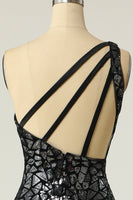 Laden Sie das Bild in den Galerie-Viewer, Meerjungfrau Eine Schulter Dunkelgold Pailletten Ballkleid