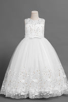 Laden Sie das Bild in den Galerie-Viewer, Tüll Blush Blumenmädchenkleid mit Schleife