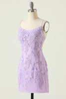 Laden Sie das Bild in den Galerie-Viewer, Lila Rückenloses Bodycon Abiballkleid mit Applikationen