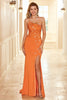Laden Sie das Bild in den Galerie-Viewer, Sheath Halter Orange Langes Partykleid mit Schlitz