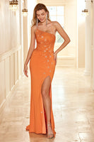 Laden Sie das Bild in den Galerie-Viewer, Sheath Halter Orange Langes Partykleid mit Schlitz