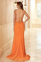 Laden Sie das Bild in den Galerie-Viewer, Sheath Halter Orange Langes Partykleid mit Schlitz