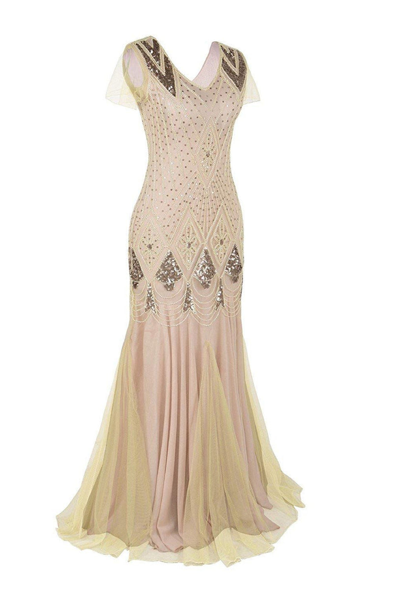 Laden Sie das Bild in den Galerie-Viewer, Rosa 1920er Pailletten Flapper Langes Kleid