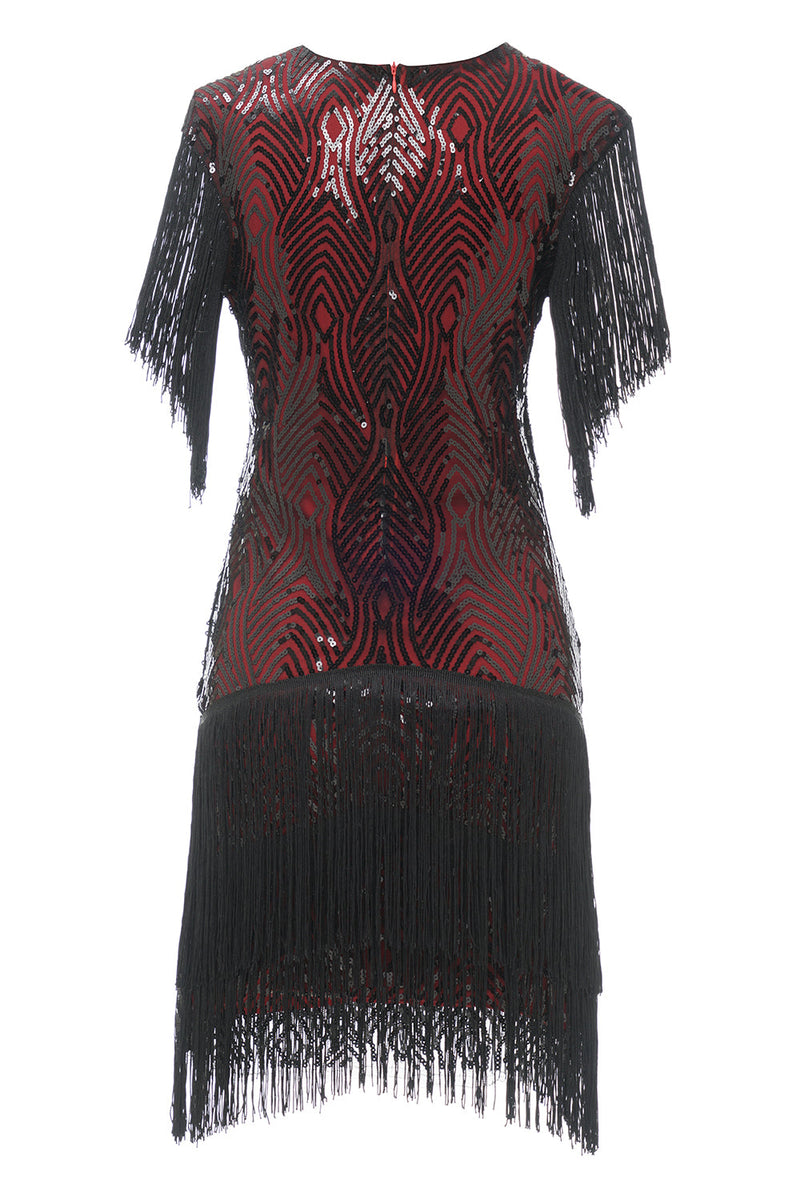 Laden Sie das Bild in den Galerie-Viewer, Schwarz Rot V Ausschnitt 1920er Jahre Partykleid