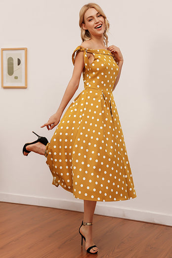 Gelbes Polka Dots Vintage Kleid