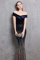 Laden Sie das Bild in den Galerie-Viewer, Gold Meerjungfrau Pailletten Langes Ballkleid