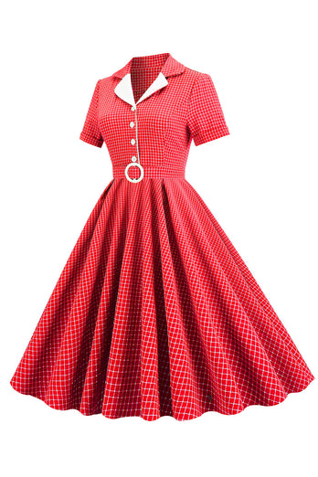 Retro Style Red Plaid Kleid aus den 1950er Jahren