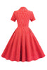 Laden Sie das Bild in den Galerie-Viewer, Retro Style Red Plaid Kleid aus den 1950er Jahren