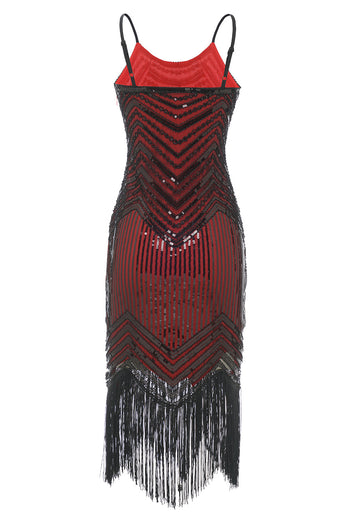 Schwarze rote Spaghettiträger Kleid der 1920er Jahre