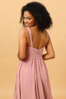 Laden Sie das Bild in den Galerie-Viewer, Schönes A-Linie Blush langes Brautjungfernkleid mit Schlitz