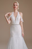 Laden Sie das Bild in den Galerie-Viewer, Weißes Meerjungfrau Neckholder Pinsel Schleppe Brautkleid mit Spitze