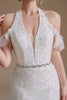 Laden Sie das Bild in den Galerie-Viewer, Weißes Meerjungfrau Neckholder Pinsel Schleppe Brautkleid mit Spitze