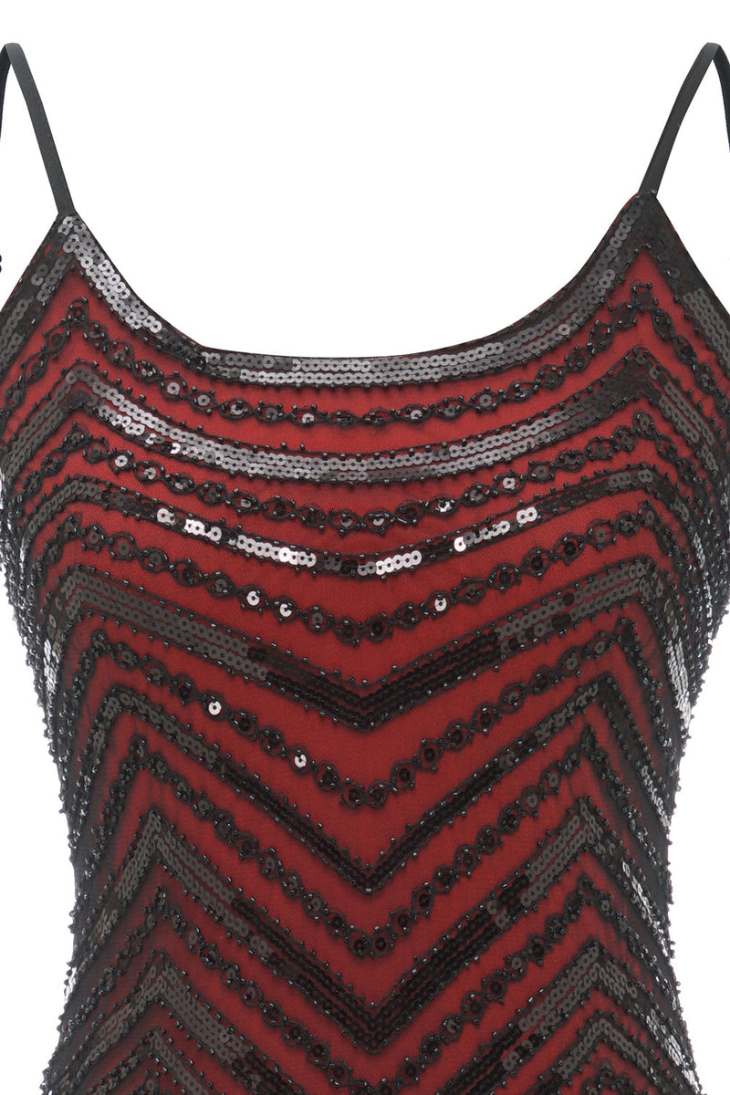 Laden Sie das Bild in den Galerie-Viewer, Schwarze rote Spaghettiträger Kleid der 1920er Jahre
