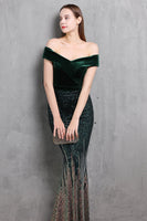 Laden Sie das Bild in den Galerie-Viewer, Gold Meerjungfrau Pailletten Langes Ballkleid