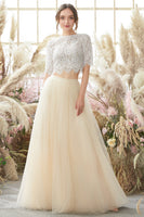 Laden Sie das Bild in den Galerie-Viewer, Champagner zweiteiligen langen Abschlussball Kleid