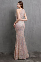 Laden Sie das Bild in den Galerie-Viewer, Burgund Pailletten langes Ballkleid mit Schlitz