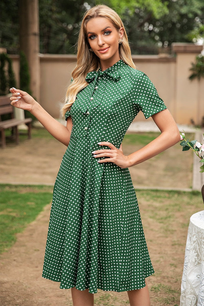 Laden Sie das Bild in den Galerie-Viewer, Grünes Polka Dots Vintage Sommerkleid