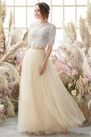 Laden Sie das Bild in den Galerie-Viewer, Champagner zweiteiligen langen Abschlussball Kleid