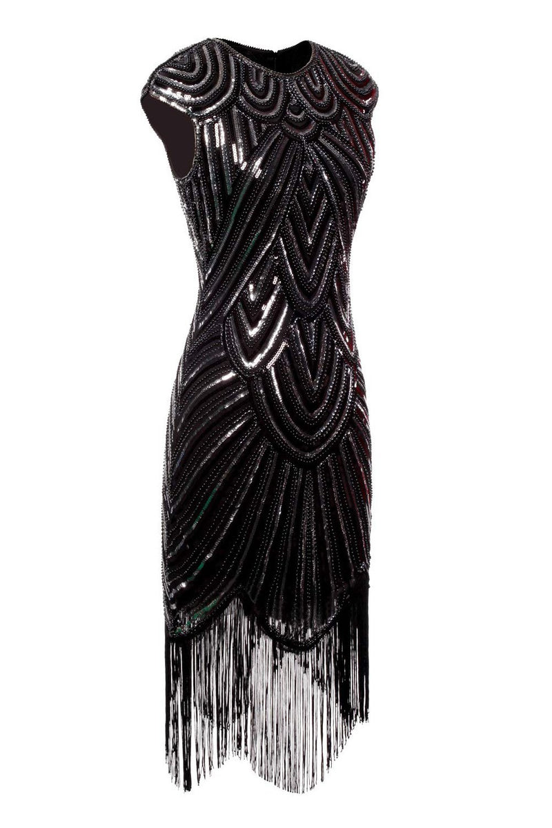 Laden Sie das Bild in den Galerie-Viewer, Schwarz Gatsby Funkeln Fransen 1920er Jahre Kleid