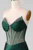 Laden Sie das Bild in den Galerie-Viewer, Dunkelgrünes trägerloses Korsett Meerjungfrau Plissee Ballkleid