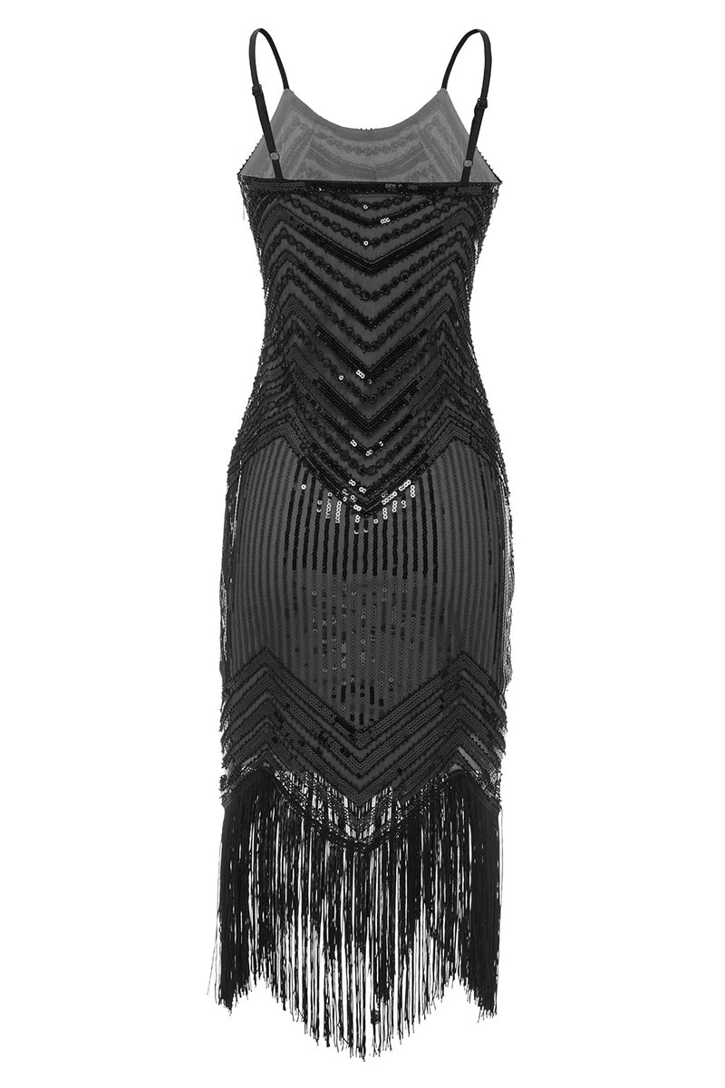 Laden Sie das Bild in den Galerie-Viewer, Bodycon Schwarz Silber Pailletten 1920er Jahre Kleid