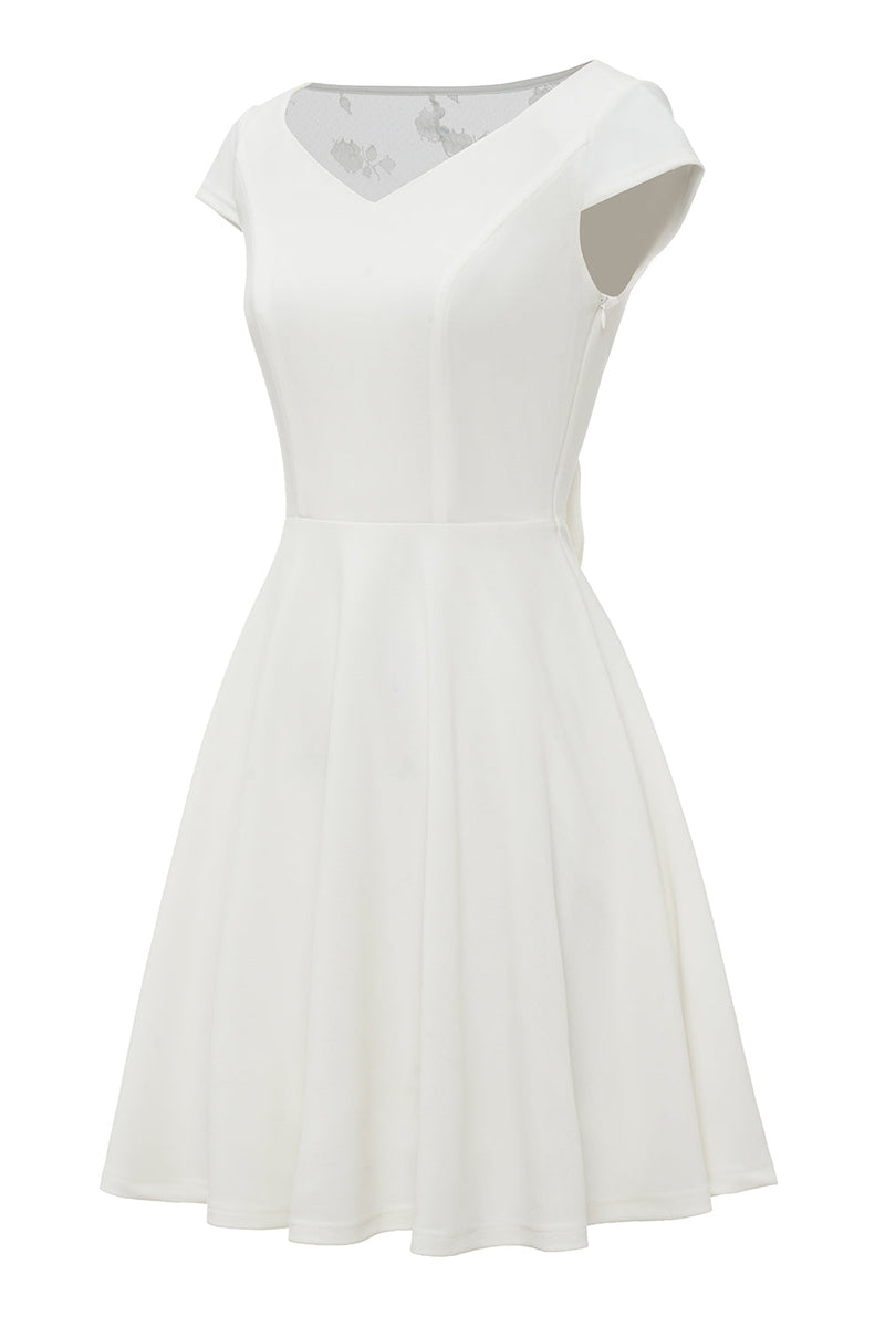 Laden Sie das Bild in den Galerie-Viewer, A-Linie Weißes Spitze Vintage Kleid