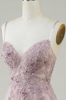 Laden Sie das Bild in den Galerie-Viewer, Glitzerndes langes Ballkleid aus Tüll in A-Linie mit Spitze