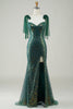 Laden Sie das Bild in den Galerie-Viewer, Glitzerndes dunkelgrünes Meerjungfrauen Pailletten Ballkleid mit Schlitz