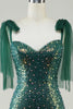 Laden Sie das Bild in den Galerie-Viewer, Glitzerndes dunkelgrünes Meerjungfrauen Pailletten Ballkleid mit Schlitz