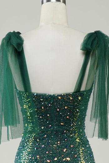 Glitzerndes dunkelgrünes Meerjungfrauen Pailletten Ballkleid mit Schlitz