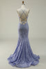 Laden Sie das Bild in den Galerie-Viewer, Neckholder Meerjungfrau lila Spitze langes Ballkleid
