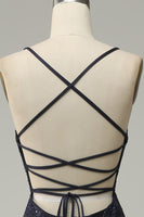 Laden Sie das Bild in den Galerie-Viewer, Marine Herzausschnitt Perlen Ballkleid mit Schlitz