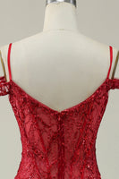 Laden Sie das Bild in den Galerie-Viewer, Burgunder Meerjungfrau kalte Schulter langes Ballkleid