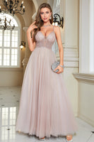 Laden Sie das Bild in den Galerie-Viewer, Glitzerndes Langes Ballkleid mit Perlen in A-Linie