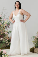 Laden Sie das Bild in den Galerie-Viewer, Elfenbein Spitze Chiffon Jumpsuit für die Hochzeit