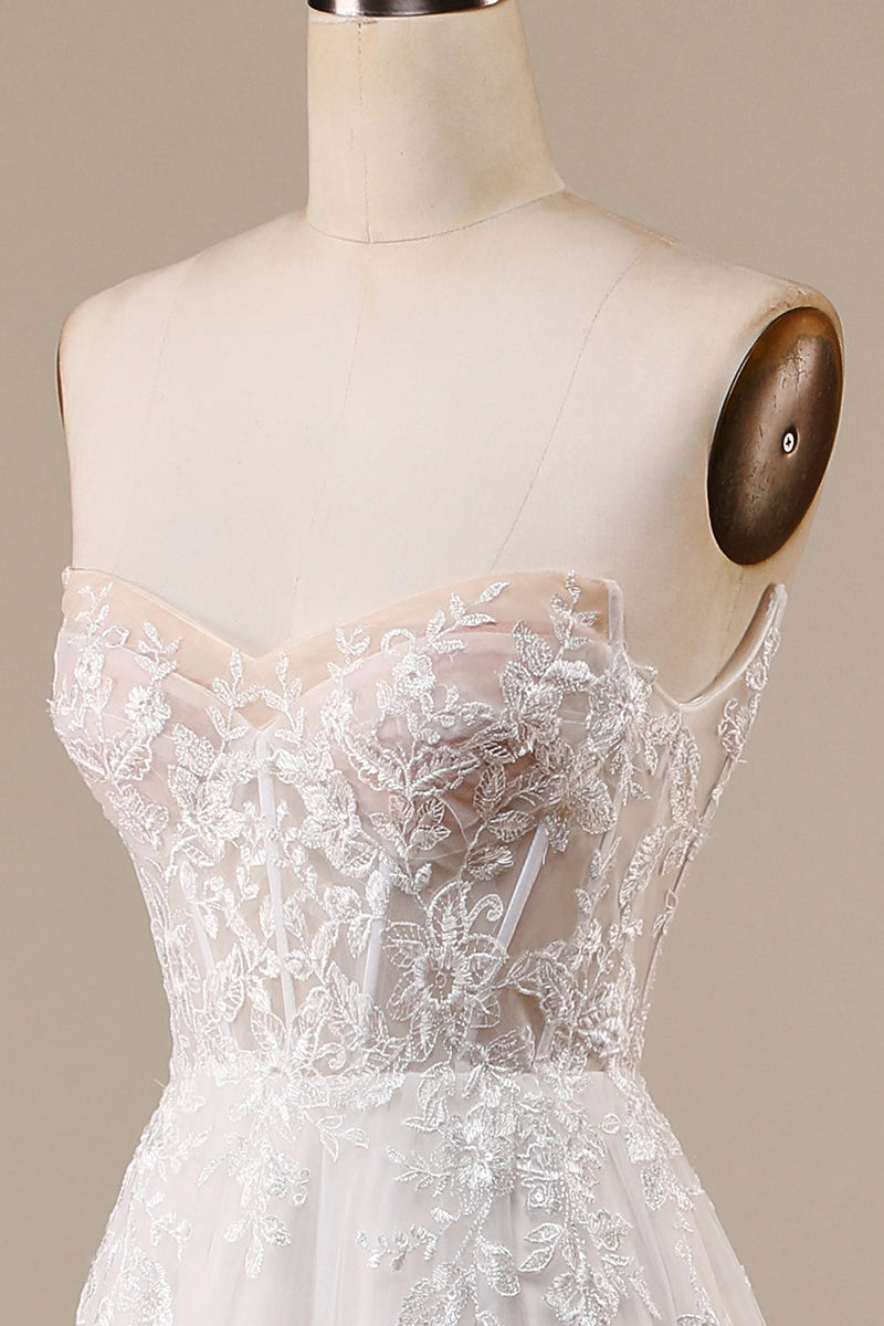 Laden Sie das Bild in den Galerie-Viewer, Elfenbein abnehmbares schulterfreies Korsett Tüll Brautkleid