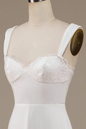 Elfenbein Boho-Brautkleid mit U-Ausschnitt und Spitze