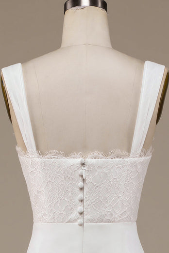 Elfenbein Boho-Brautkleid mit U-Ausschnitt und Spitze